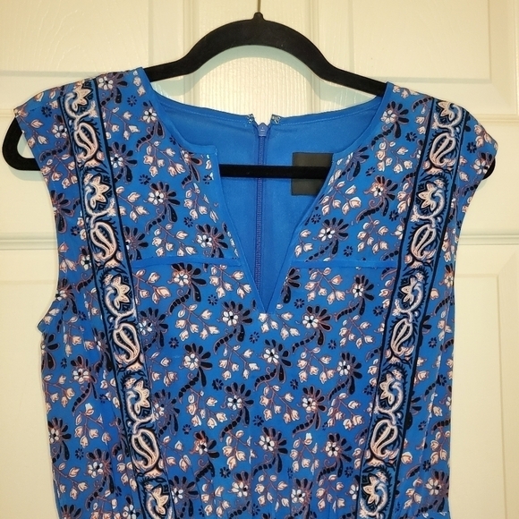 J. Crew Border Print Vibrant Blue Silk Dress Sz 2 - Picture 4 of 13
